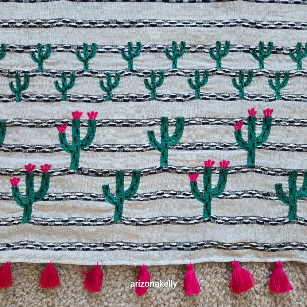 NWT RARE Anthropologie Embroidered Cactus Scarf